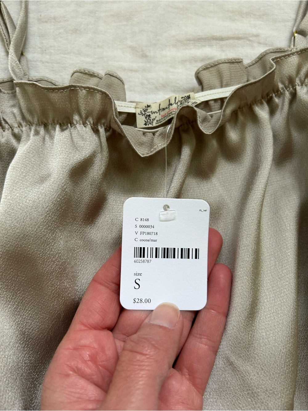 Free People Satin Ruffle Hem Cami in Light Taupe - Picture 2 of 4